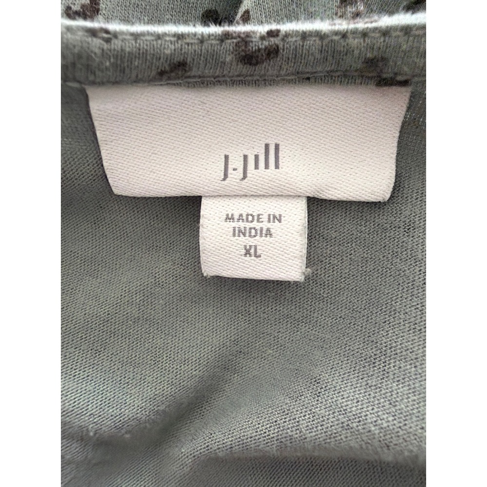 J. Jill Balloon Sleeve Top Womens XL Sage Green Floral Leopard Print Cotton Knit - Picture 4 of 7